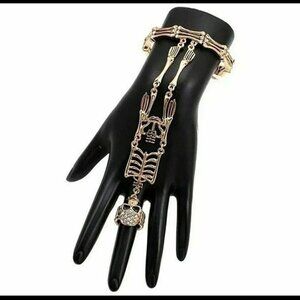 Gold Crystal Skeleton Ring Hand Bracelet-NEW
